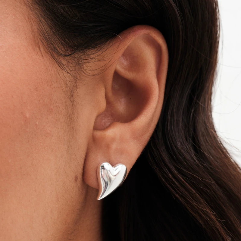 Image of Simply Silver Sterling Silver 925 Polished Silver Tapered Heart Stud Earrings Silver female