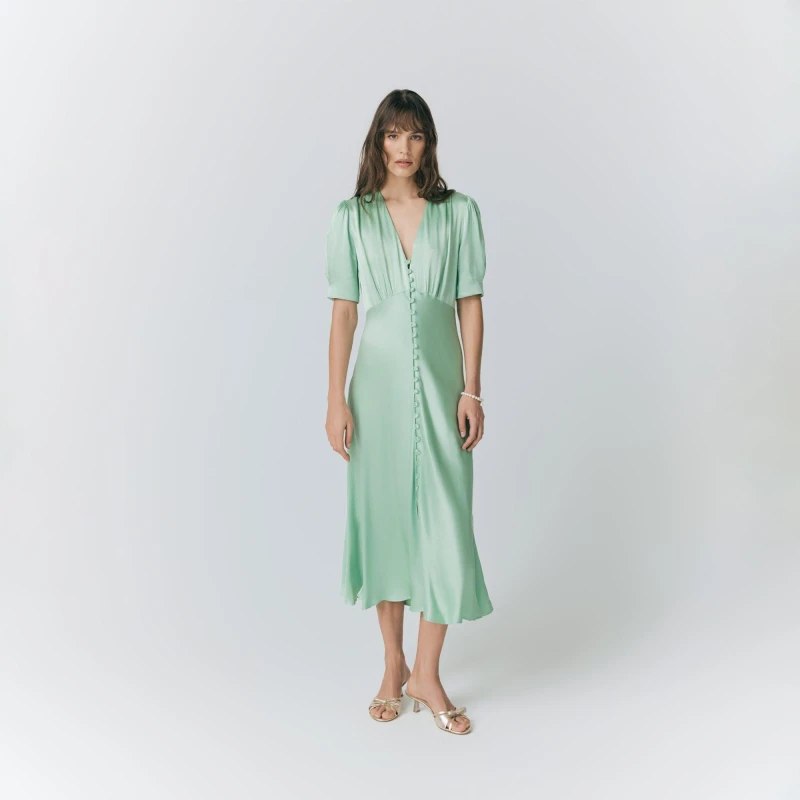 Image of Ghost Womens Madison Satin Tea Dress Mint Green female 12 (M)