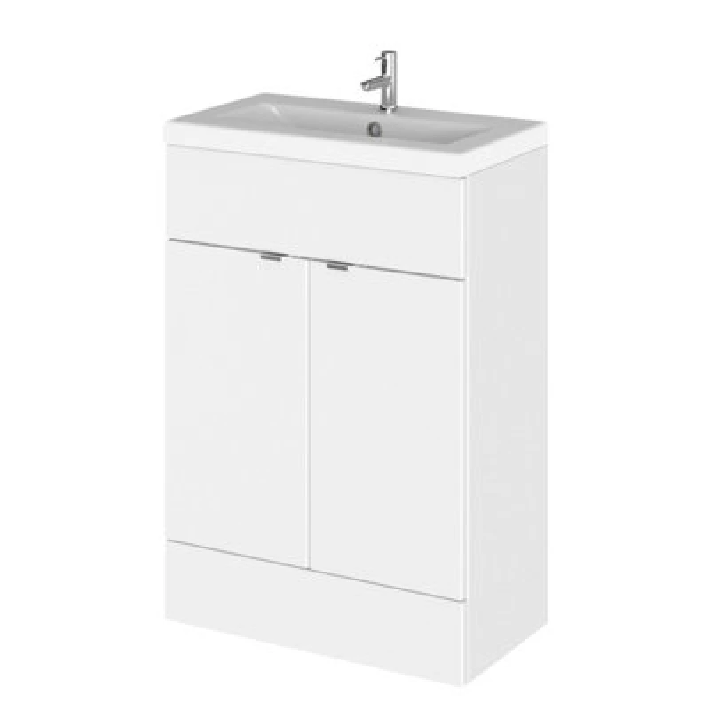 Image of Hudson Reed Fusion Floor Standing 2 Door Vanity Unit & Ceramic Basin, Vanity Unit With Basin, Gloss White, 600mm