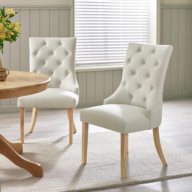 Image of FurnitureboxUK FurnitureboxUK 2x Belgravia Beige Fabric Dining Chairs With Oak Effect Legs Beige One Size Unisex 5061064388140