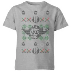 Image of Star Wars Yoda Face Knit Kids Christmas T-Shirt - Grey - 7-8 Years