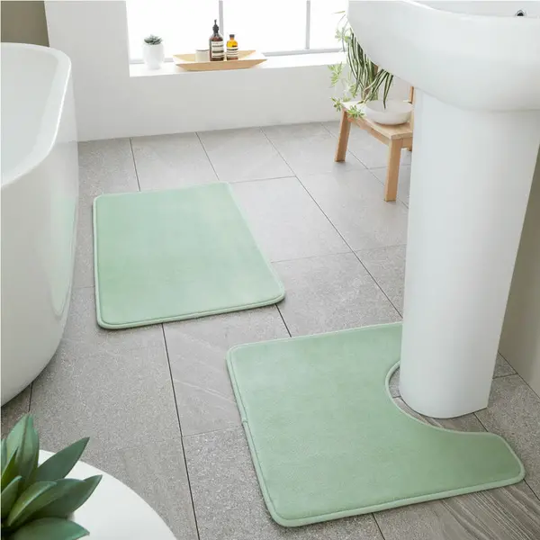 Image of CATHERINE LANSFIELD Catherine Lansfield - Anti-Bacterial Memory Foam Bath Mat & Pedestal Mat Set, Sage BR/55661/W/BMPM/SA
