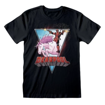 Image of Marvel Comics Deadpool - Unicorn Rider Unisex Medium T-Shirt - Black