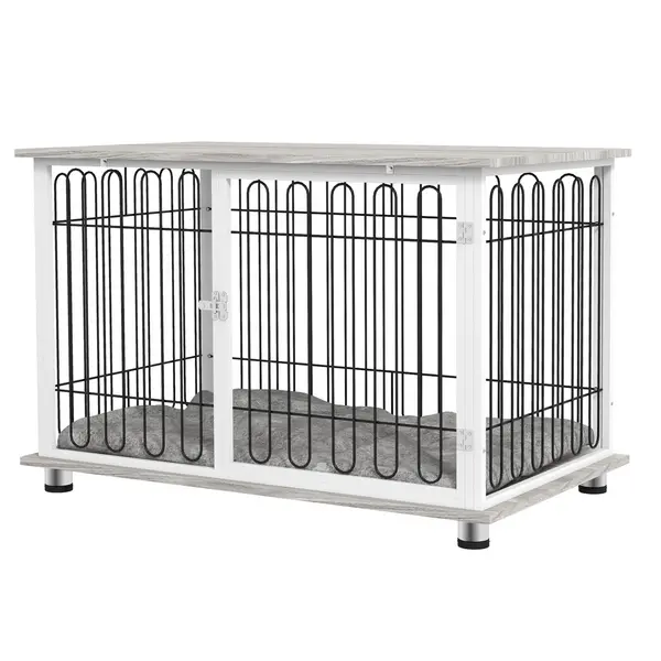 Image of PawHut Indoor Dog Crate Furniture, Side End Table, with Soft Washable Cushion, Lockable Doors, for Big Dogs
