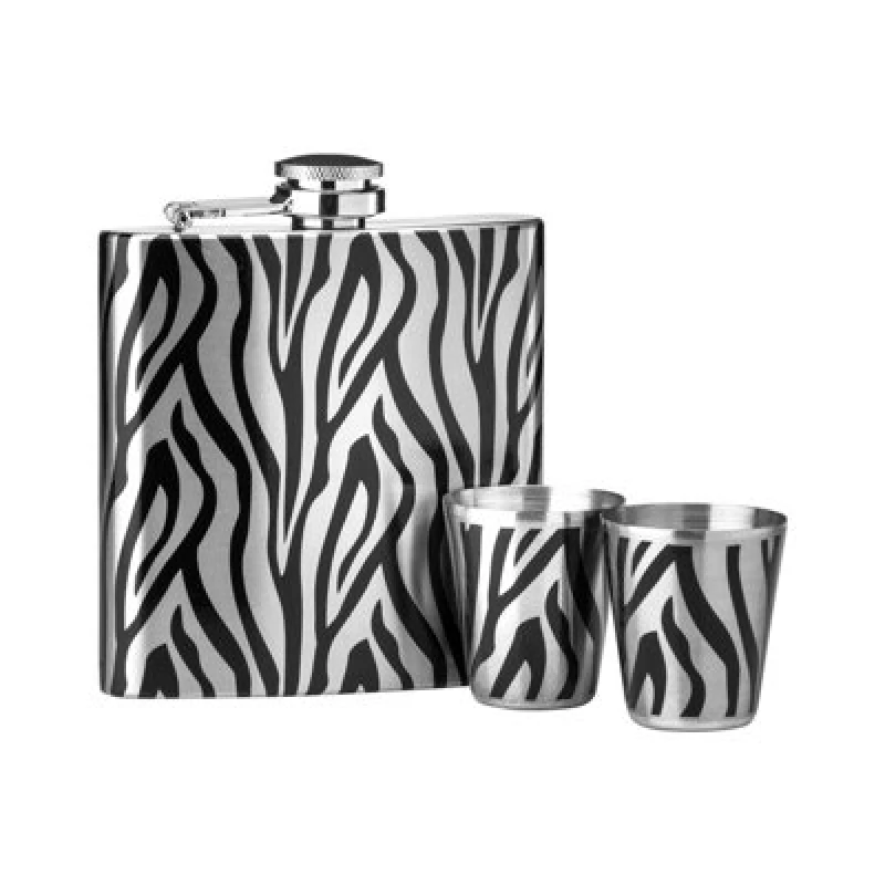 Image of Premier Housewares Stylish Zebra Design Hip Flask Set, Durable Hip Flask For Men, Glamorous Design Alcohal Flask For Everyone Multi