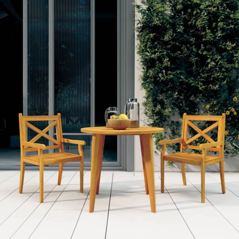 Image of vidaXL 3 Piece Garden Dining Set Solid Wood Acacia, Brown 3057997