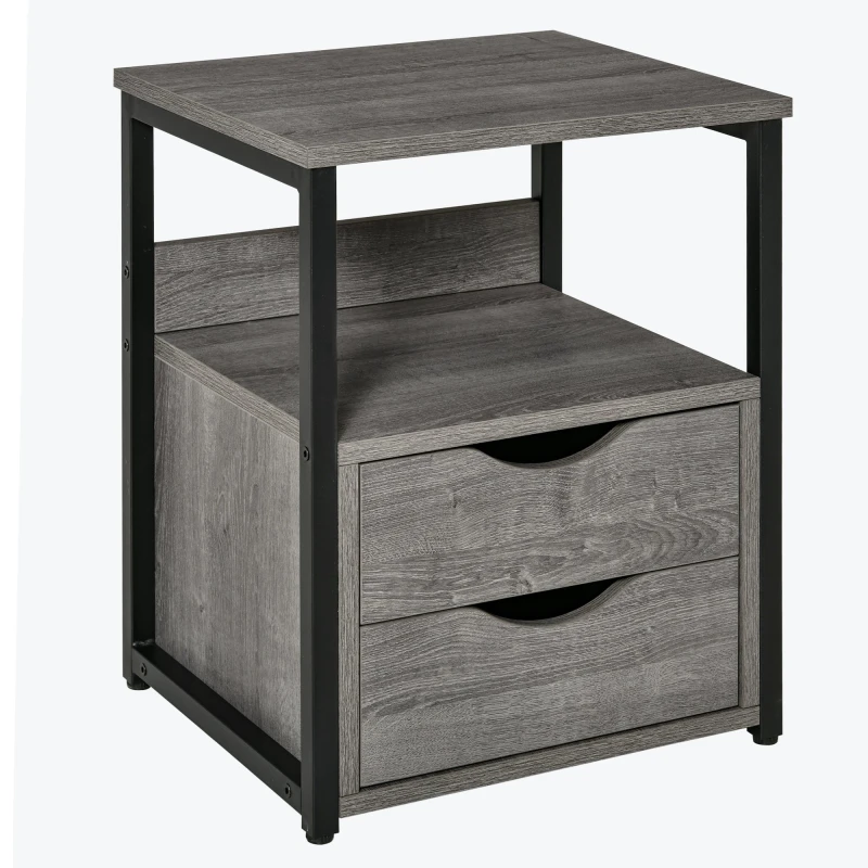 Image of HOMCOM End Table Bedside Desk Slim Storage Cabinet with Shelf Grey TJ Hughes 5061025083459