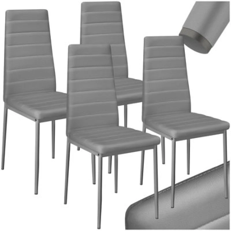 Image of Tectake Set Of 4 Dining Chairs - High Backrest, Padded, Synthetic Leather - Grey