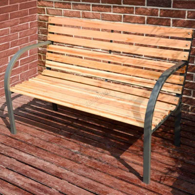 Image of Birchtree Wood Slatted Metal Frame Garden Bench 2 Seater Outdoor Patio Park Seat