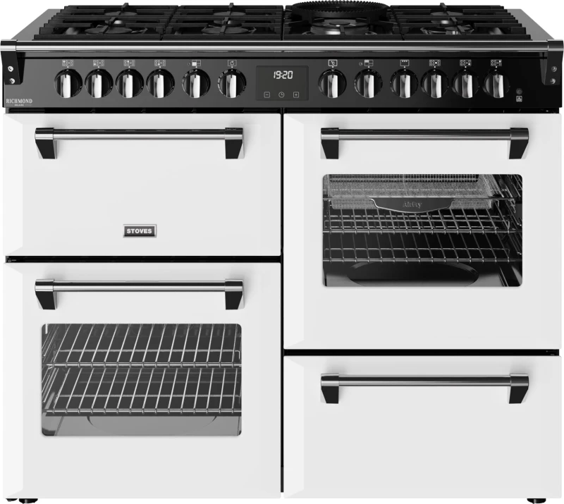 Image of Stoves Richmond Deluxe 110DF 110cm wide Dual Fuel Range Cooker with Gas Hob - Ice White - A Rated
