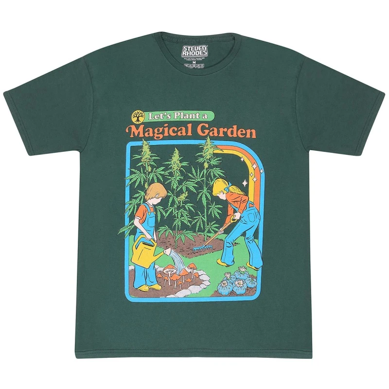 Image of Steven Rhodes Mens Let's Plant A Magical Garden T-Shirt in Green Size: XL Green Male XL