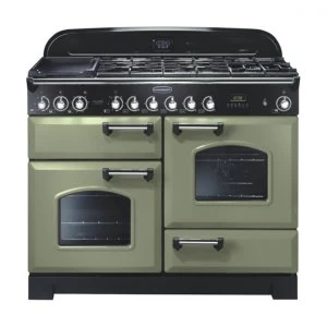 Image of Rangemaster CDL110DFFOG-C Classic Deluxe 110cm Dual Fuel Range Cooker Olive Green
