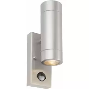 Image of Up & Down IP44 Outdoor Wall Light with pir - 2 x 7W LED GU10 - Stainless Steel