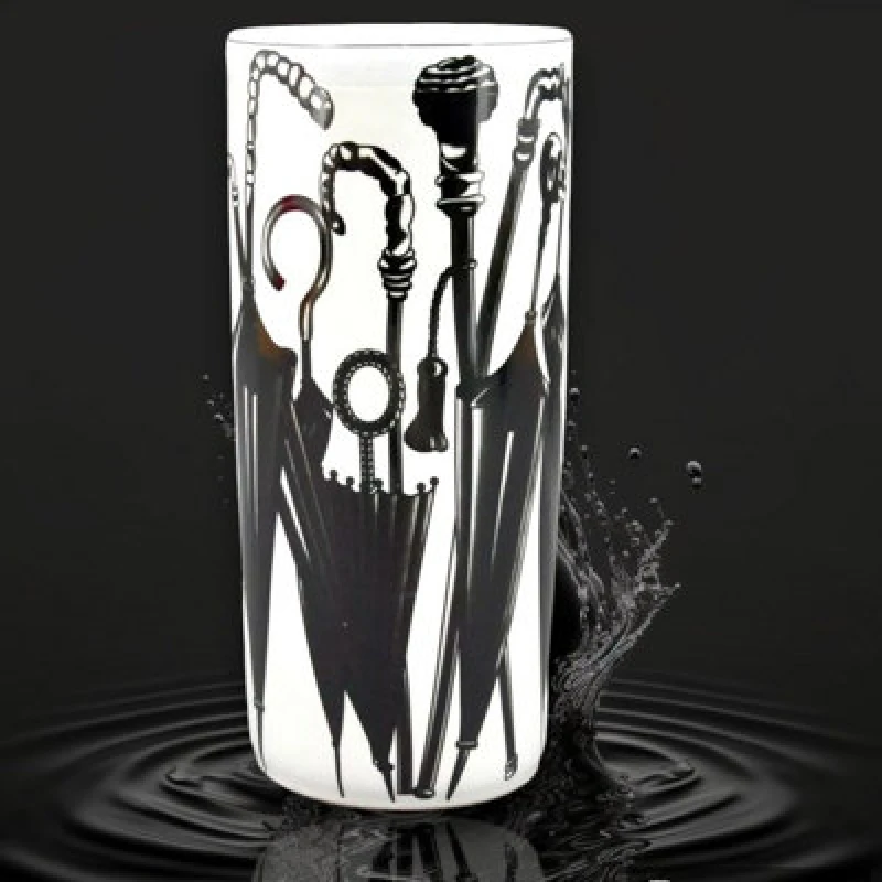 Image of Minster Round Umbrella Stand - Vase - L20 X W20 X H46cm - Black/white