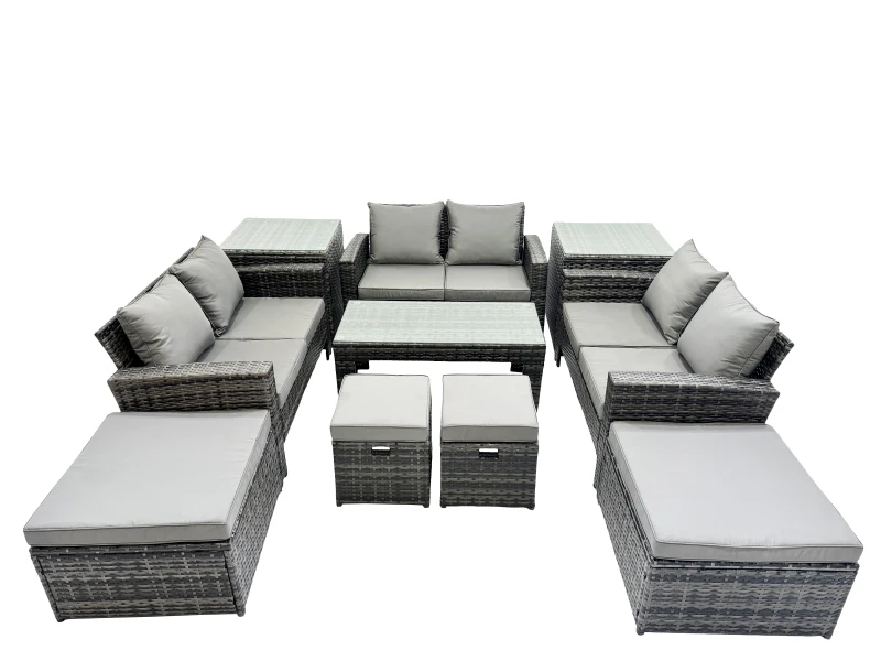 Image of Fimous Outdoor Love Sofa Set &Oblong Coffee Table 4 Stools 2 Side Table in Dark Grey Dark Grey Unisex