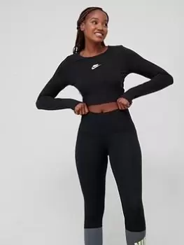 Image of Nike NSW Long Sleeve Crop Top - Black Size M Women