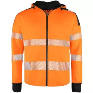 Image of Projob Mens Hi-Vis Long Cuff Hooded Jacket (M) (Orange/Black) - Orange/Black