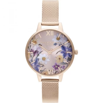 Image of Ladies Olivia Burton Best In Show Blush Sunray & Pale Rose Gold Mesh Watch
