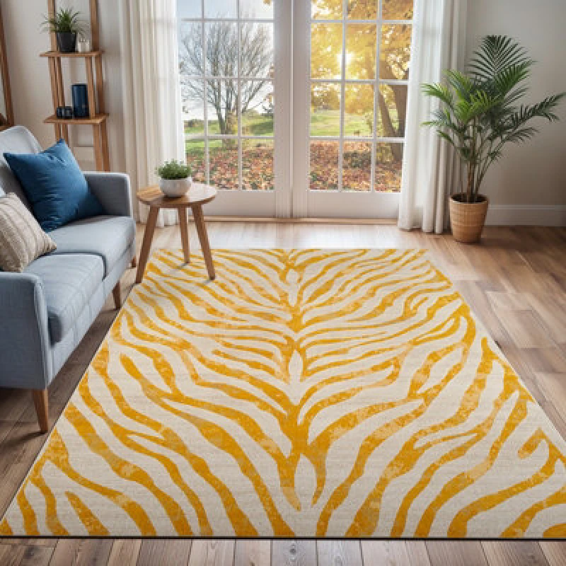 Image of Livabliss Scandi Boho Zebra Mustard Cybele Area Rug 160 X 220 Cm - Easy Care, Non Shedding, Ideal For Living Room & Bedroom
