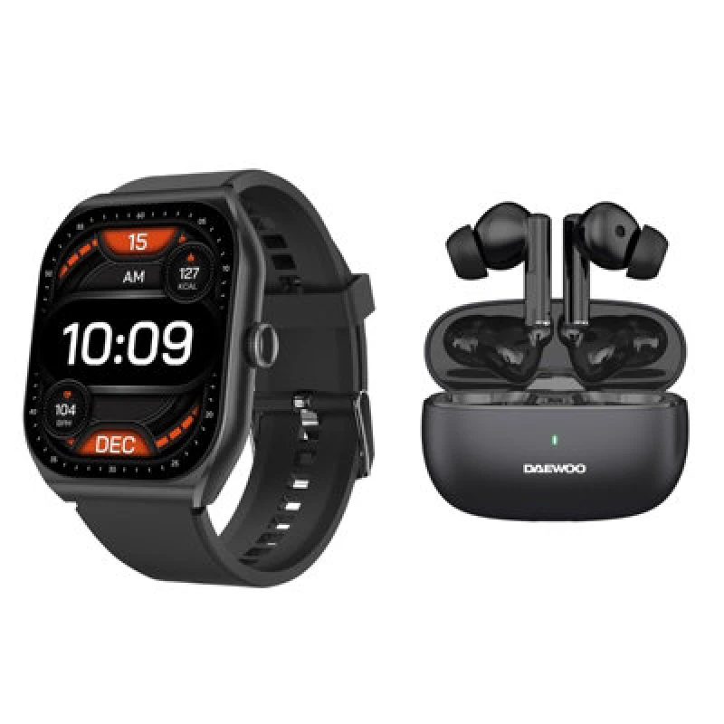 Image of Daewoo Daewoo 2 PCs 'Active Plus' Smartwatch & Bluetooth True Wireless Earphones in Black One Size Unisex 5024996984606