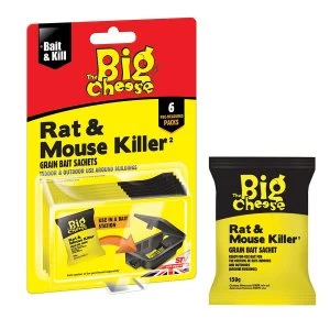 Image of The Big Cheese Rat and Mouse Killer Grain Bait Sachets - 6 x 25g