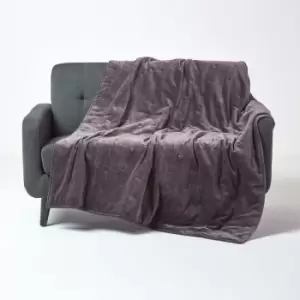 Image of Dark Grey Velvet Quilted Throw, 150 x 200cm - Grey - Homescapes