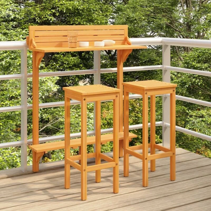 Image of VIDAXL 3 Piece Balcony Bar Set Solid Acacia Wood vidaXL 8720286107478