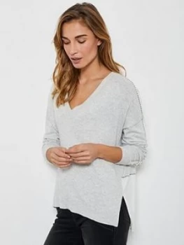 Image of Mint Velvet Stud Hem Detail Jumper - Grey/Ivory