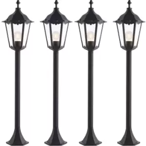 Image of 4 PACK Outdoor Lamp Post Lantern Bollard Light Matt Black & Glass 1m Tall LED