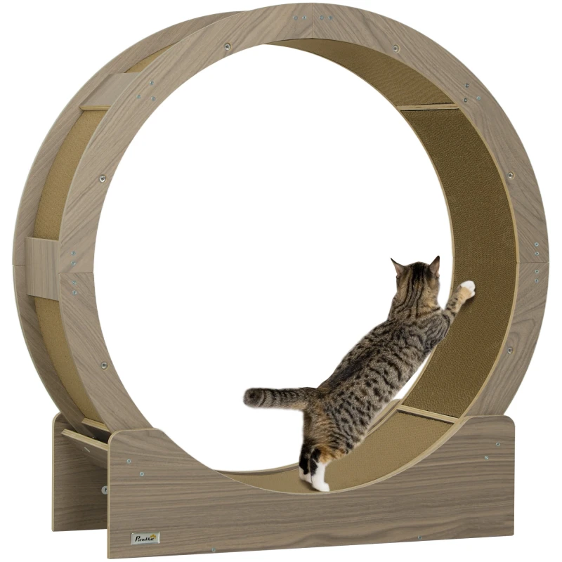 Image of PawHut PawHut Cat Wheel with Brake, Scratching Pads - Walnut Brown