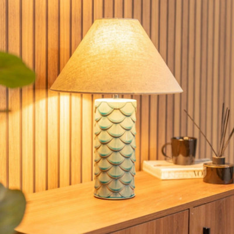 Image of ValueLights Athena Blue Ceramic Shell Table Lamp Blue