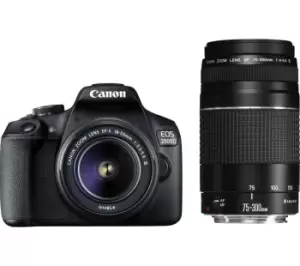 Image of Canon EOS 2000D DSLR Camera with EF-S 18-55mm f/3.5-5.6 III & EF 75-300 mm f/4-5.6 III Lens, Black