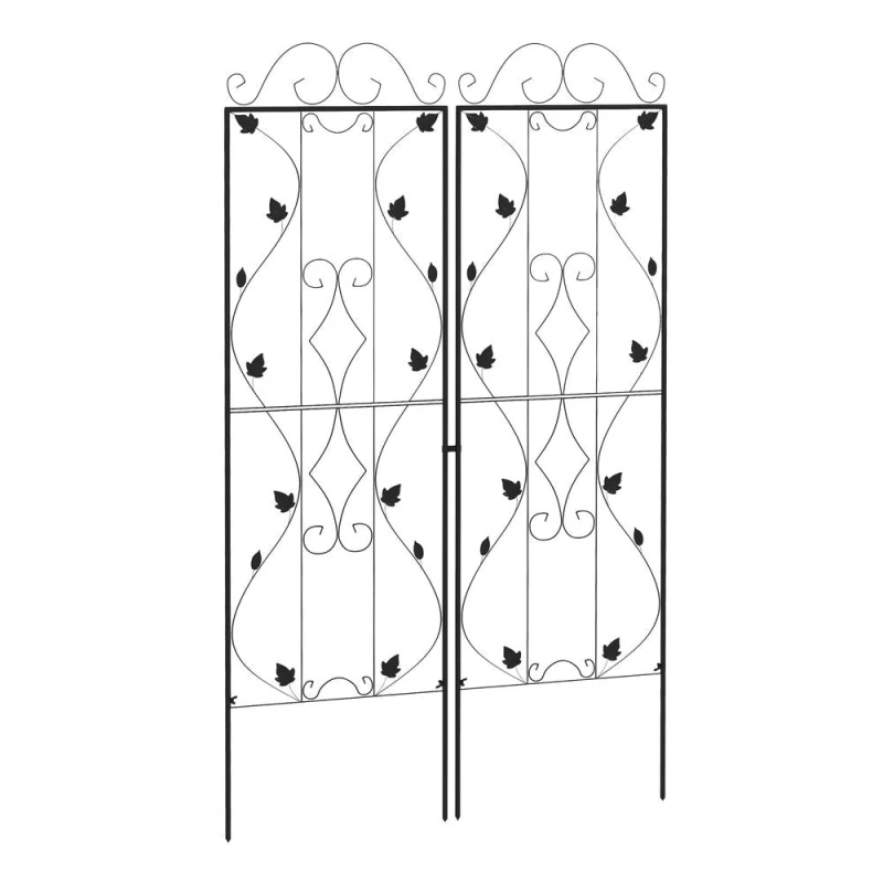 Image of Outsunny 2pk Leaf Design Metal Trellis, Black 84H-055V00BK