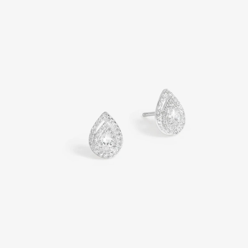 Image of Simply Silver Sterling Silver 925 Cubic Zirconia Double Halo Pear Stud Earrings Silver