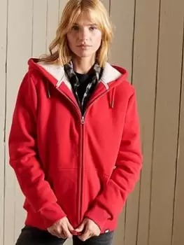 Image of Superdry Borg Lined Zip Hoodie - Red, Size 16, Women