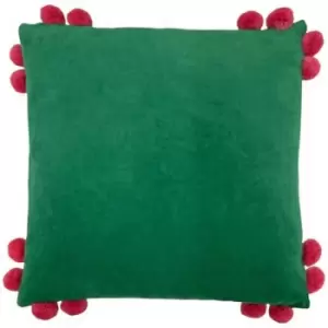Image of Furn Hoola Pom Pom Cushion Cover (One Size) (Emerald Green/Raspberry) - Emerald Green/Raspberry