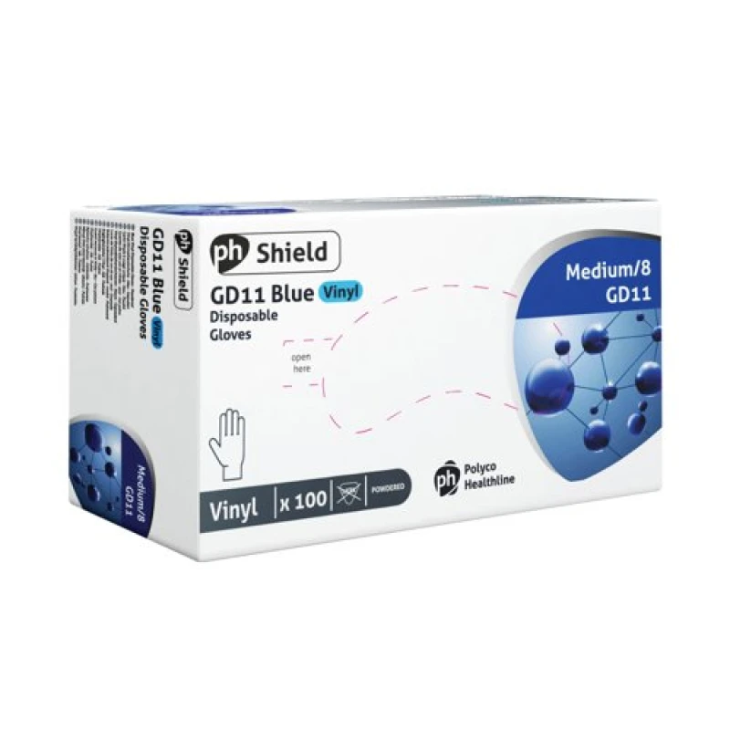 Image of Shield Powdered Vinyl Gloves Blue M (100 Pack) GD11-M