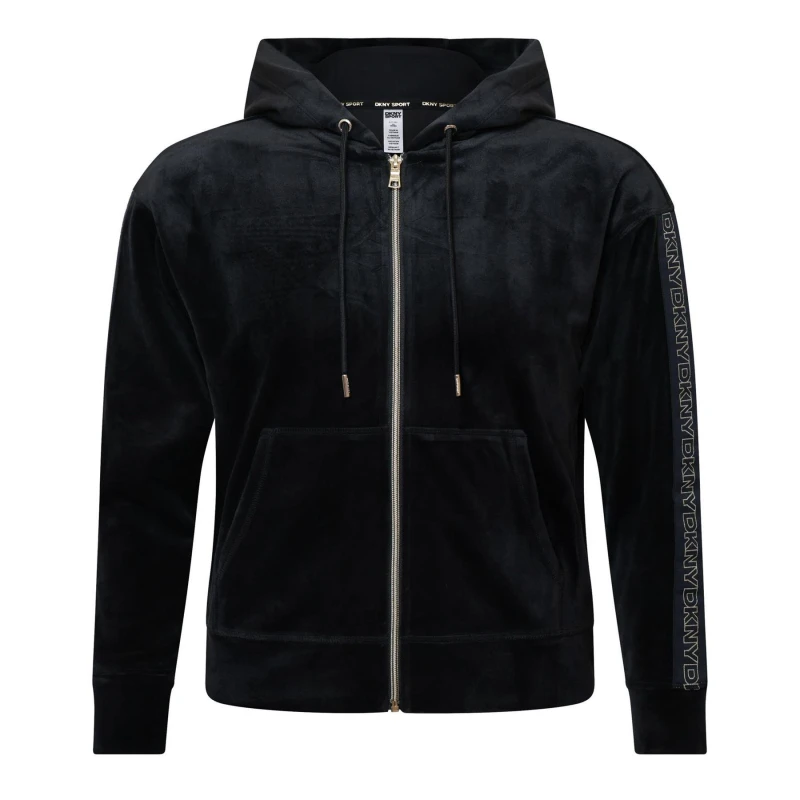 Image of DKNY Velour Full-Zip Hoodie Black female M