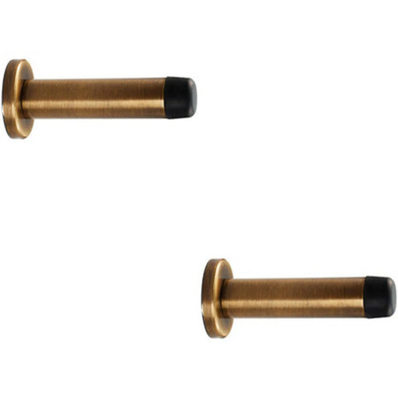 Image of Loops 2x Rubber Tipped Doorstop Cylinder with Rose Wall Mounted 70mm Antique Brass Metallics