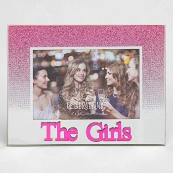 Image of 5" x 3.5" Pink Glitter Glass Frame - The Girls