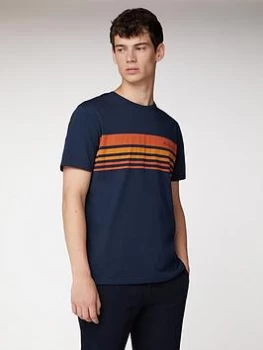 Image of Ben Sherman Tipped Chest Print T-Shirt - Navy, Dark Navy, Size S, Men