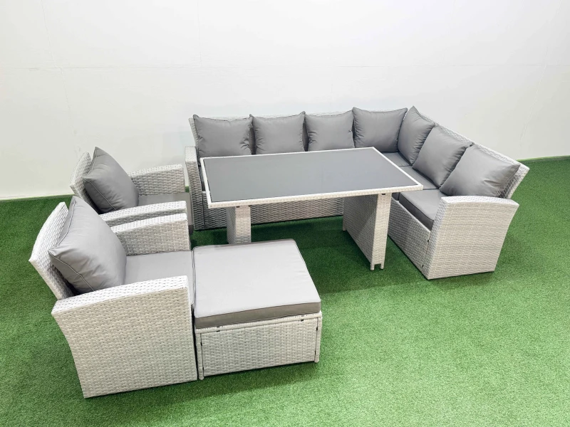 Image of Fimous Outdoor Garden Furniture Sets 9 Seater Wicker Rattan Light Grey Light Grey Unisex