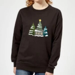 Image of Cabin And Trees Womens Sweatshirt - Black - 5XL
