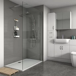 Image of Splashwall Gloss Grey Tile effect 3 sided Shower Panel kit (L)1200mm (W)2420mm (T)3mm