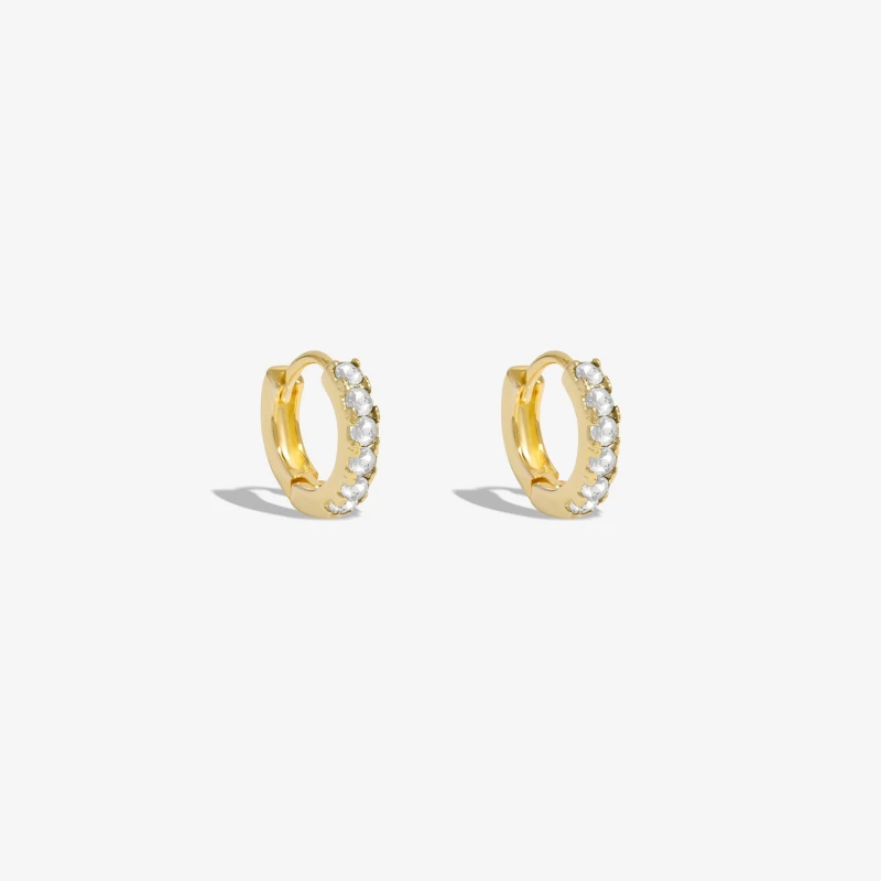 Image of Inicio Inicio Gold Plated And Crystal Huggie Hoop Earrings - Gift Pouch Gold