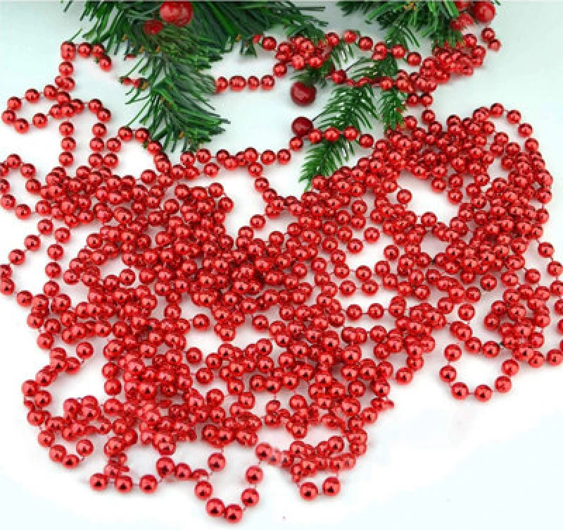 Image of Shatchi Metallic 24ft Red Hanging Bead Garland Christmas Tree Xmas Home Room Decor Party Tinsel String Chain