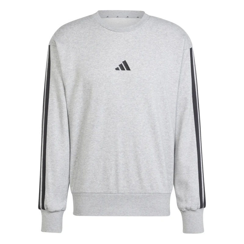 Image of adidas adidas Mens Crew 3-Stripes Pullover Sweatshirt - Grey M Male
