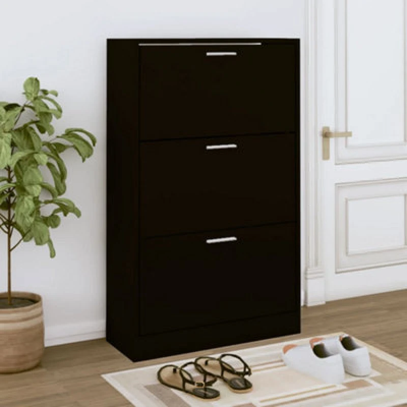 Image of Vidaxl Shoe Cabinet Black 63X24X103cm Engineered Wood
