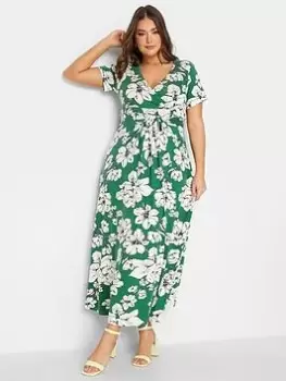 Image of Yours Wrap Front Dress - Green, Size 30-32, Women