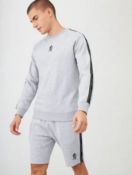 Image of Gym King Printed Tape Crew Neck Sweatshirt - Grey Marl